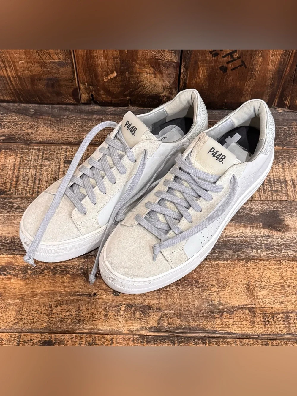 P448 Cream and Light Gray Low-Top Platform Sneakers